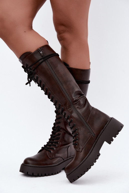 Botas altas femininas com cadarços e plataforma CzekoladoĮe Jalira