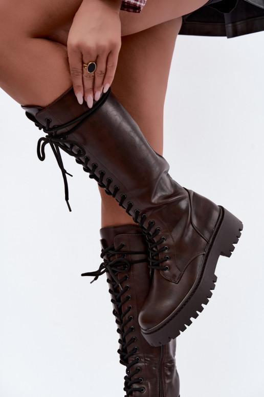 Botas altas femininas com cadarços e plataforma CzekoladoĮe Jalira
