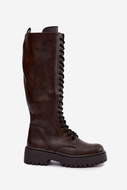 Botas altas femininas com cadarços e plataforma CzekoladoĮe Jalira