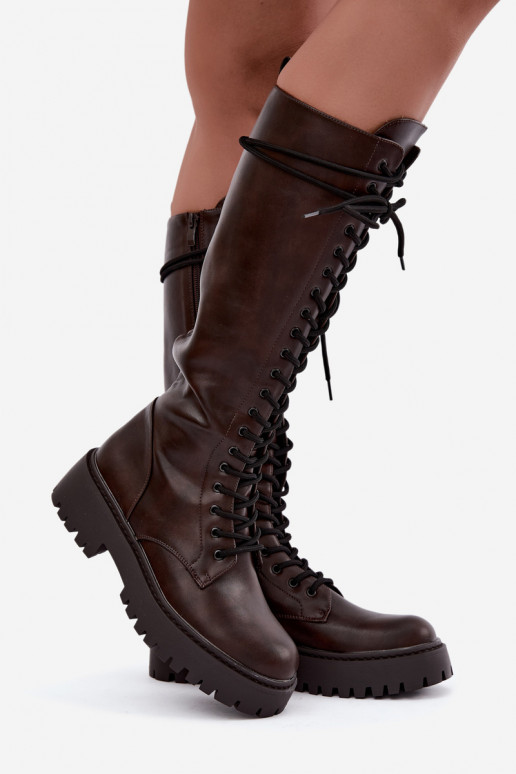 Botas altas femininas com cadarços e plataforma CzekoladoĮe Jalira