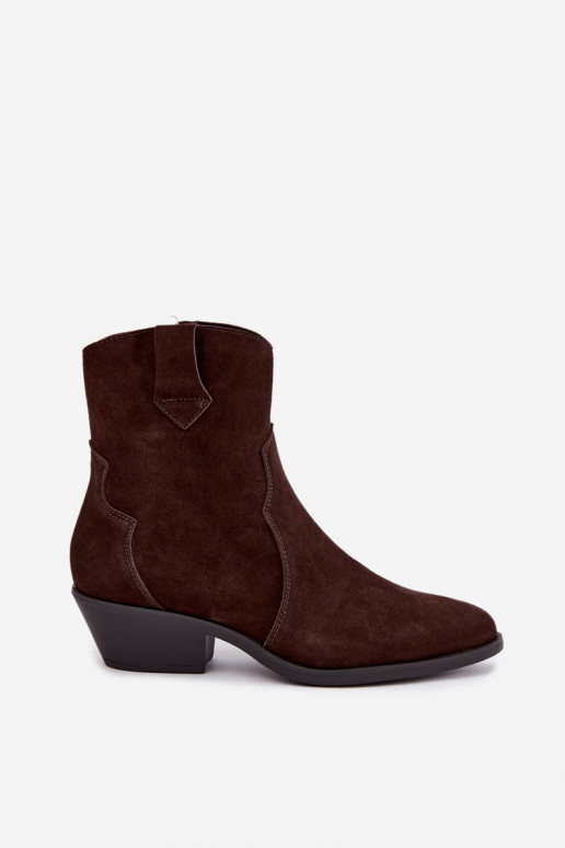 Botas de estilo cowboy em camurça sintética com saltos na cor marrom Daliae