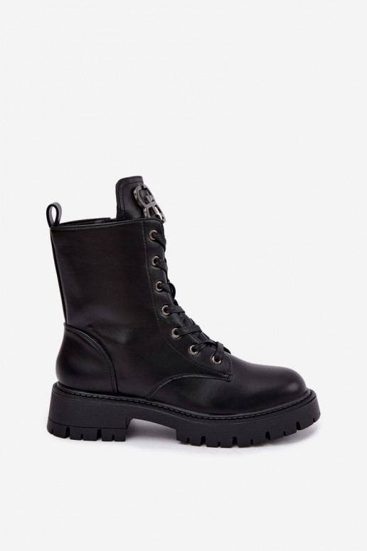 Botins femininos aquecidos com ornamentos na língua na cor preta Falira