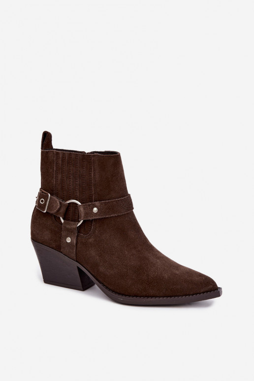 Botas de camurça estilo cowboy, quentes, marrons Fariah