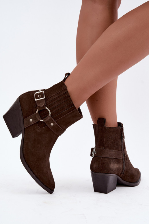 Botas de camurça estilo cowboy, quentes, marrons Fariah