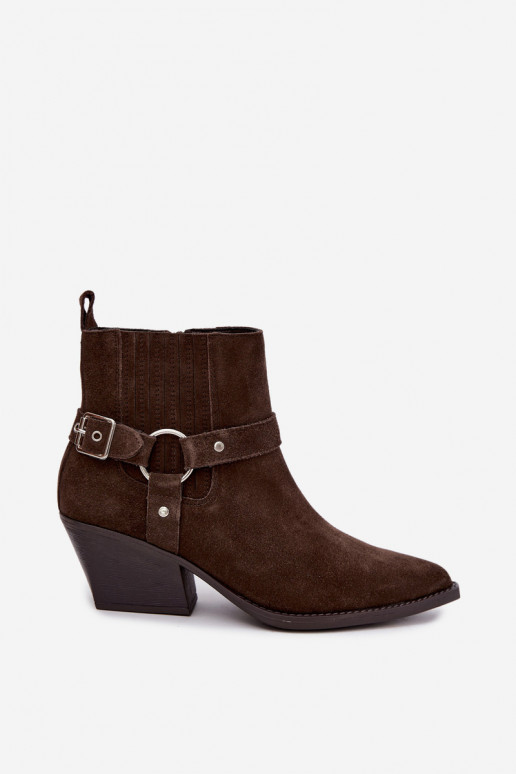 Botas de camurça estilo cowboy, quentes, marrons Fariah