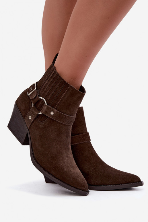 Botas de camurça estilo cowboy, quentes, marrons Fariah