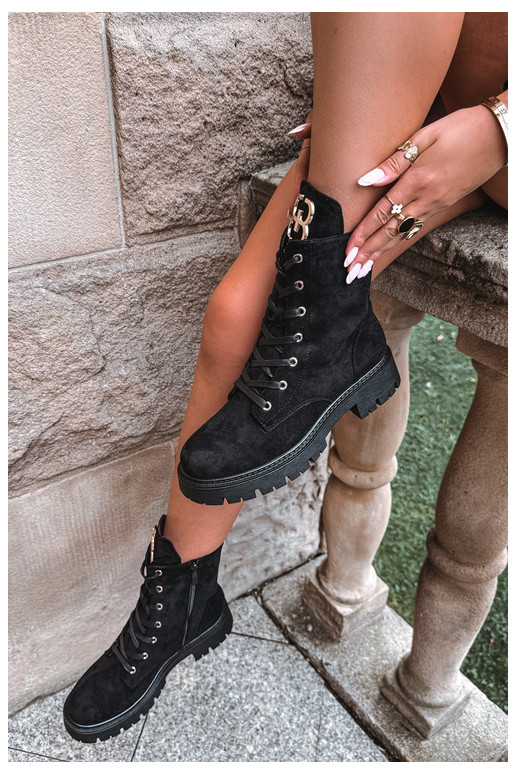 Botins quentes femininos com ornamentos em camurça, pretos Falira