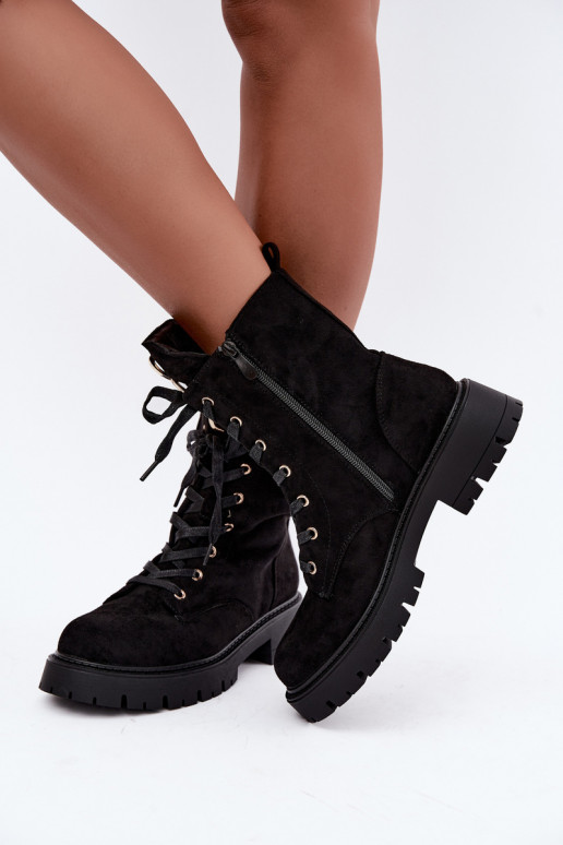 Botins quentes femininos com ornamentos em camurça, pretos Falira