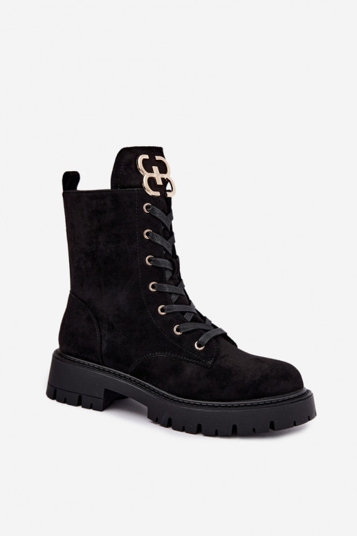 Botins quentes femininos com ornamentos em camurça, pretos Falira