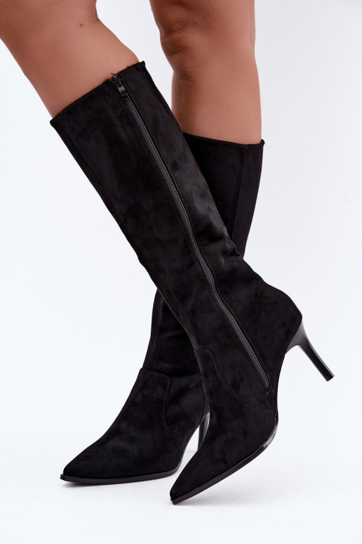 Botas altas quentes com saltos altos, pretas Taelia