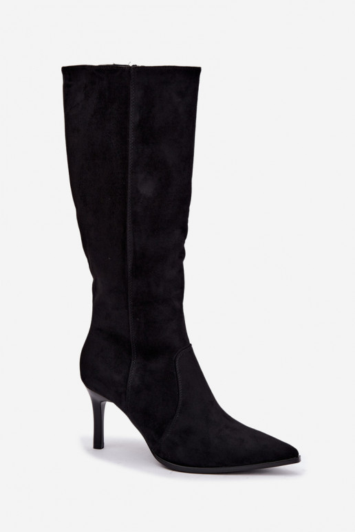 Botas altas quentes com saltos altos, pretas Taelia