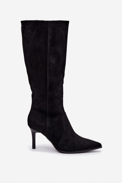 Botas altas quentes com saltos altos, pretas Taelia
