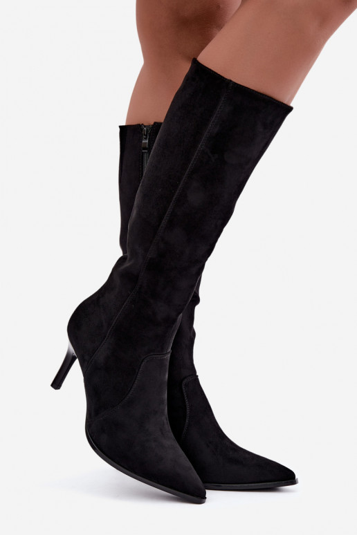 Botas altas quentes com saltos altos, pretas Taelia
