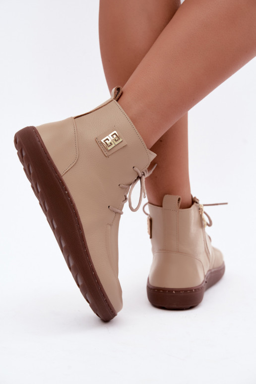 Sapatos barefoot femininos em couro aquecidos na cor areia Zazoo 3077