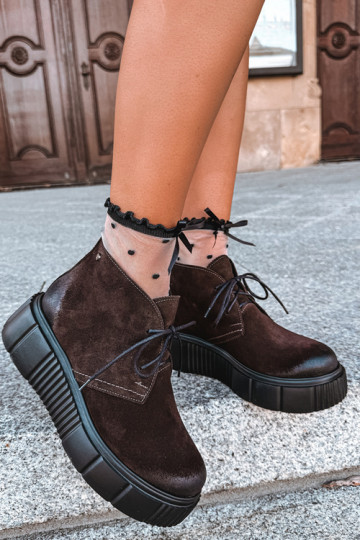 Sapatos femininos em couro de camurça sintética aquecidos com plataforma na cor marrom Zazoo 60588 2