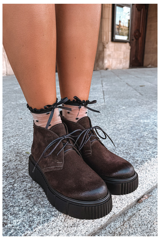 Sapatos femininos em couro de camurça sintética aquecidos com plataforma na cor marrom Zazoo 60588