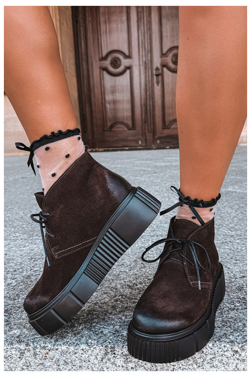 Sapatos femininos em couro de camurça sintética aquecidos com plataforma na cor marrom Zazoo 60588
