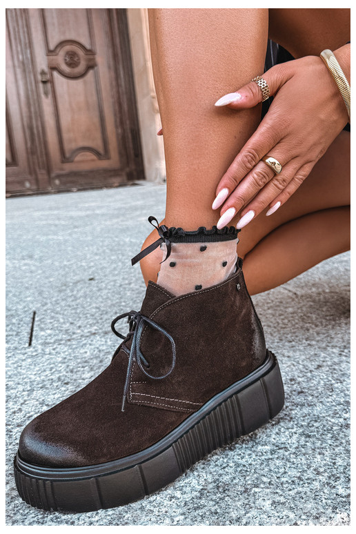 Sapatos femininos em couro de camurça sintética aquecidos com plataforma na cor marrom Zazoo 60588