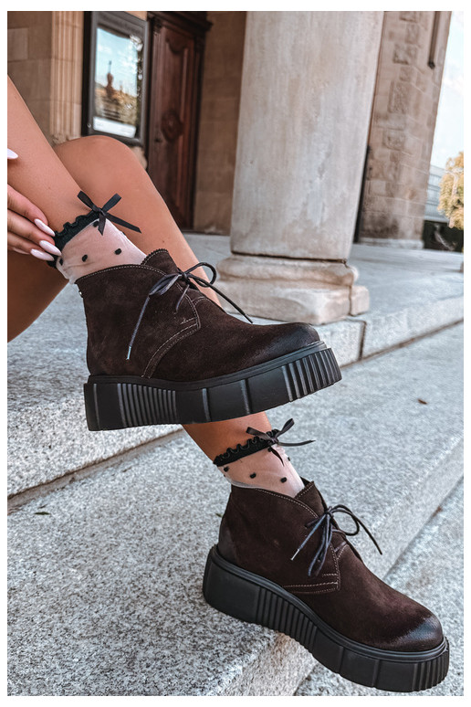Sapatos femininos em couro de camurça sintética aquecidos com plataforma na cor marrom Zazoo 60588