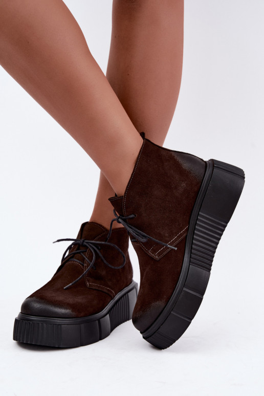 Sapatos femininos em couro de camurça sintética aquecidos com plataforma na cor marrom Zazoo 60588
