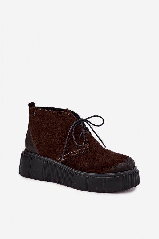 Sapatos femininos em couro de camurça sintética aquecidos com plataforma na cor marrom Zazoo 60588