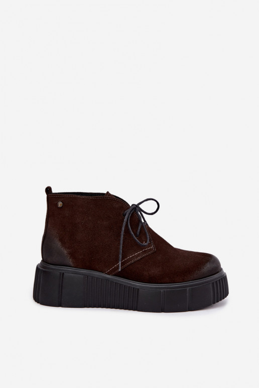 Sapatos femininos em couro de camurça sintética aquecidos com plataforma na cor marrom Zazoo 60588