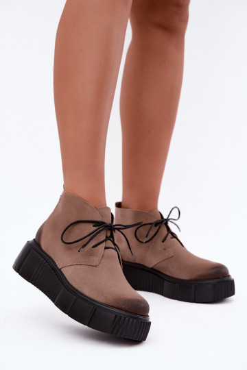 Sapatos femininos em couro de camurça sintética aquecidos com plataforma na cor areia Zazoo 60588