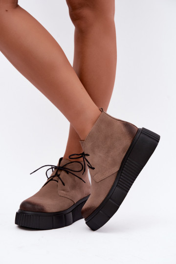 Sapatos femininos em couro de camurça sintética aquecidos com plataforma na cor areia Zazoo 60588 2