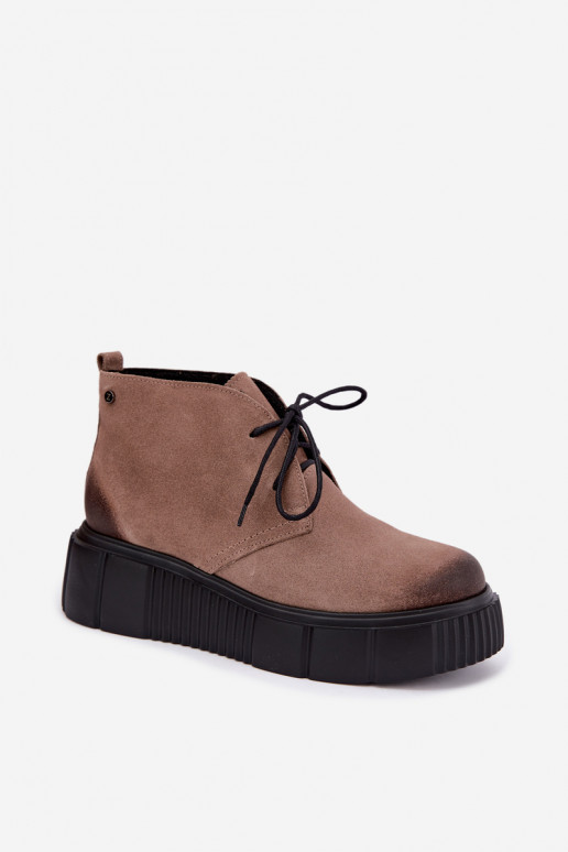 Sapatos femininos em couro de camurça sintética aquecidos com plataforma na cor areia Zazoo 60588