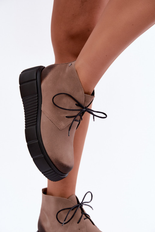 Sapatos femininos em couro de camurça sintética aquecidos com plataforma na cor areia Zazoo 60588