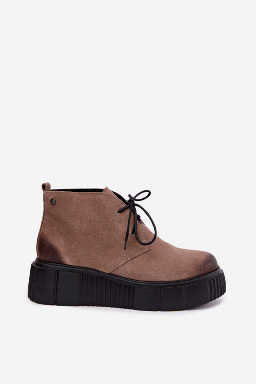 Sapatos femininos em couro de camurça sintética aquecidos com plataforma na cor areia Zazoo 60588