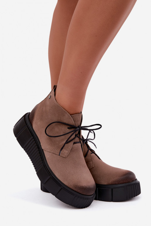 Sapatos femininos em couro de camurça sintética aquecidos com plataforma na cor areia Zazoo 60588