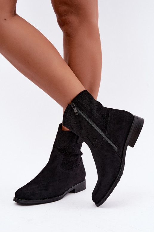 Botins com atacadores e saltos largos na cor preta S.Barski HY62-8125