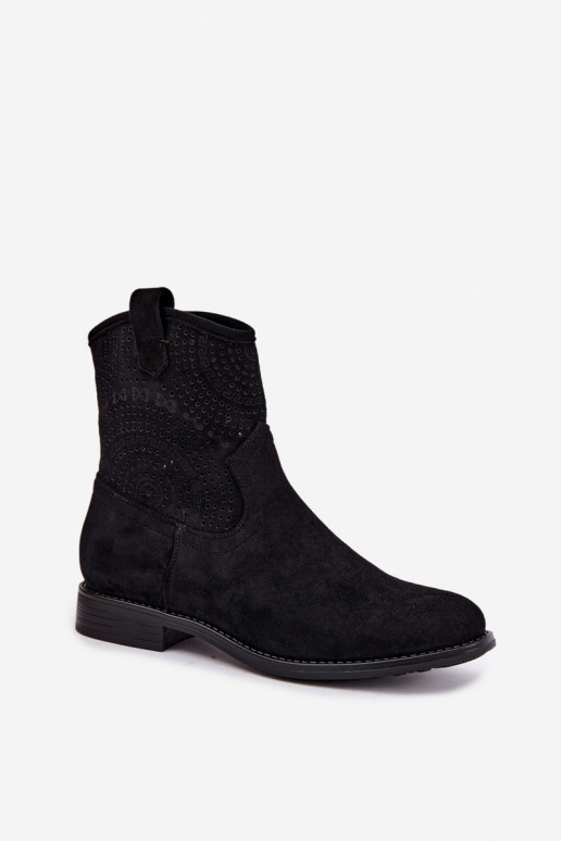 Botins com atacadores e saltos largos na cor preta S.Barski HY62-8125
