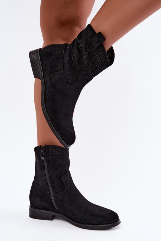 Botins com atacadores e saltos largos na cor preta S.Barski HY62-8125