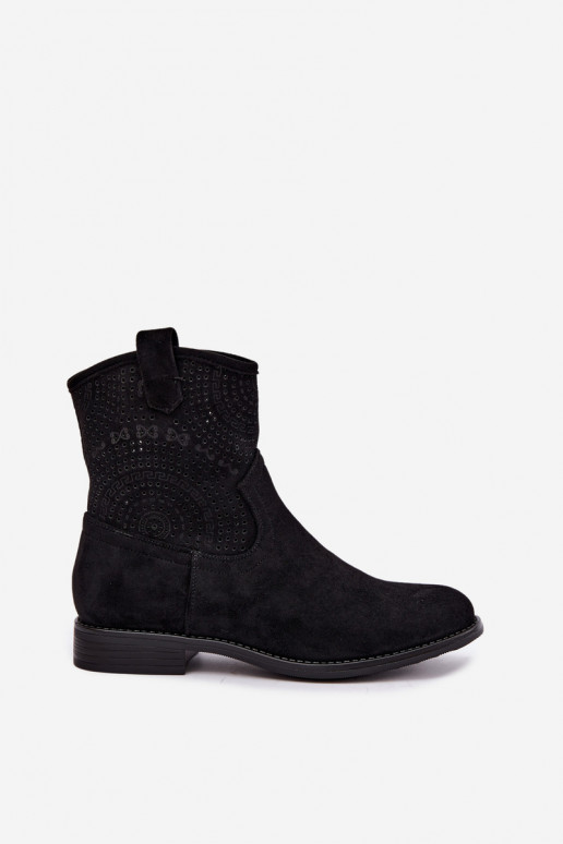 Botins com atacadores e saltos largos na cor preta S.Barski HY62-8125