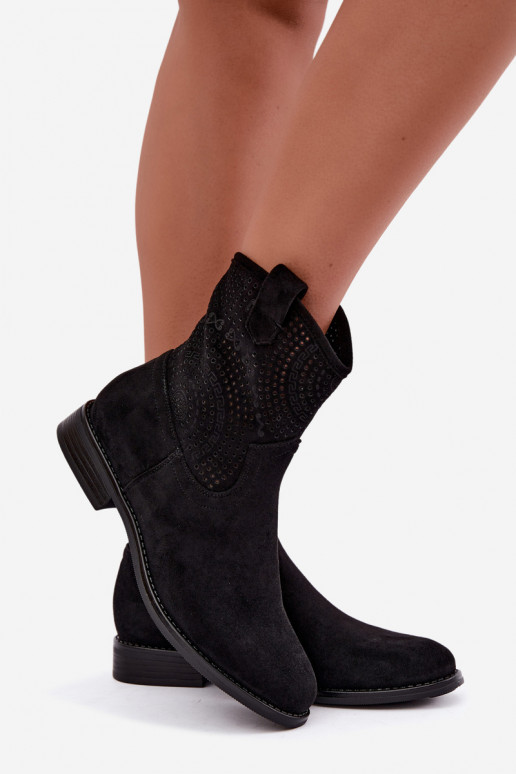 Botins com atacadores e saltos largos na cor preta S.Barski HY62-8125