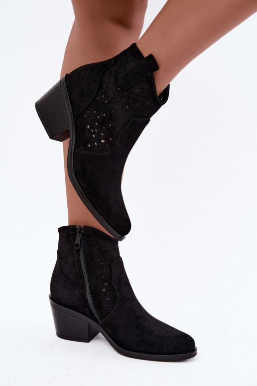 Botins recortados estilo cowboy com saltos S.Barski HY62-8147 preto