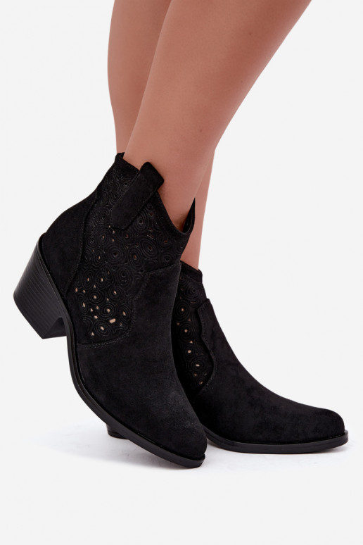 Botins recortados estilo cowboy com saltos S.Barski HY62-8147 preto