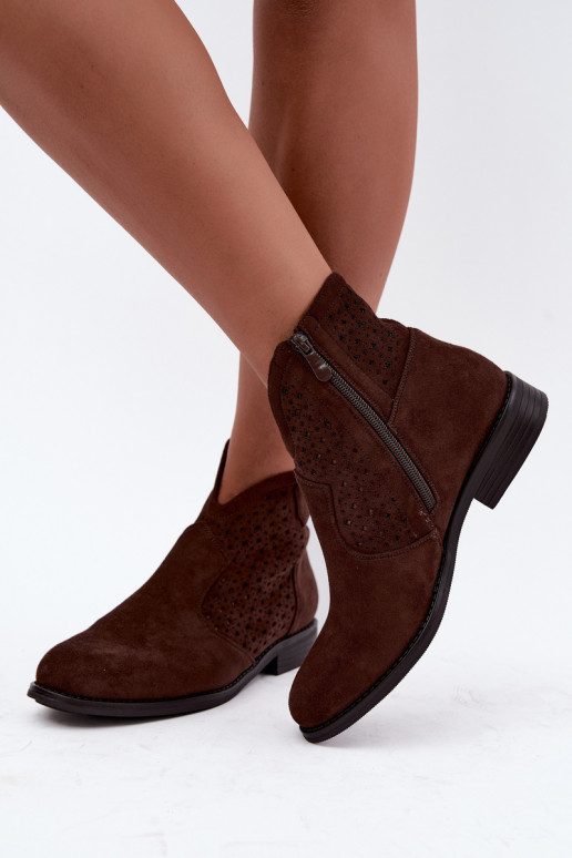 Botins com saltos largos e cano recortado S.Barski HY62-8151 chocolate