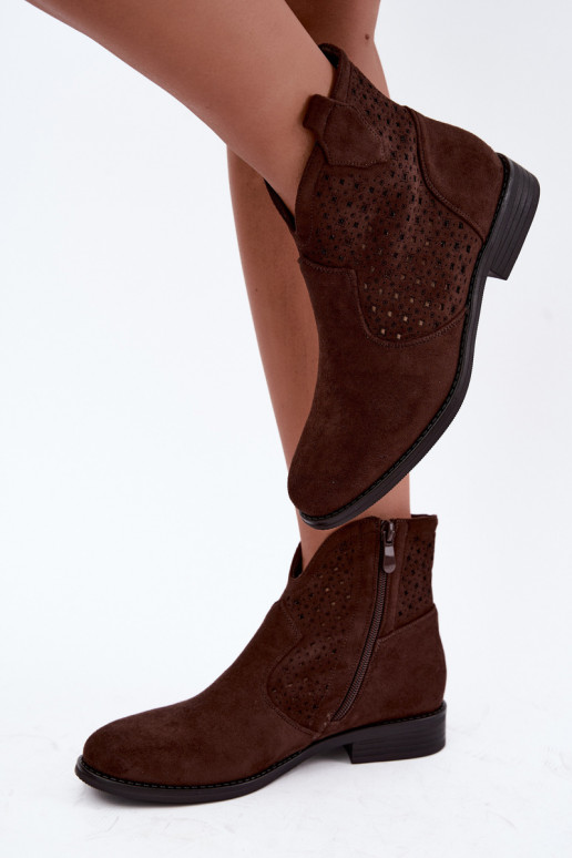 Botins com saltos largos e cano recortado S.Barski HY62-8151 chocolate