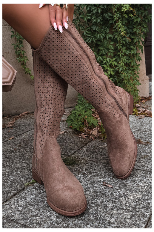 Botas longas com cano recortado e saltos largos S.Barski HY62-8144 areia