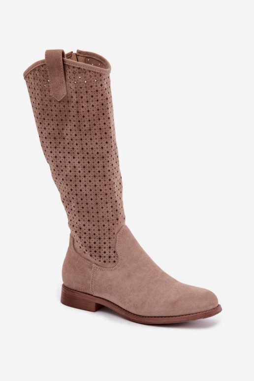 Botas longas com cano recortado e saltos largos S.Barski HY62-8144 areia