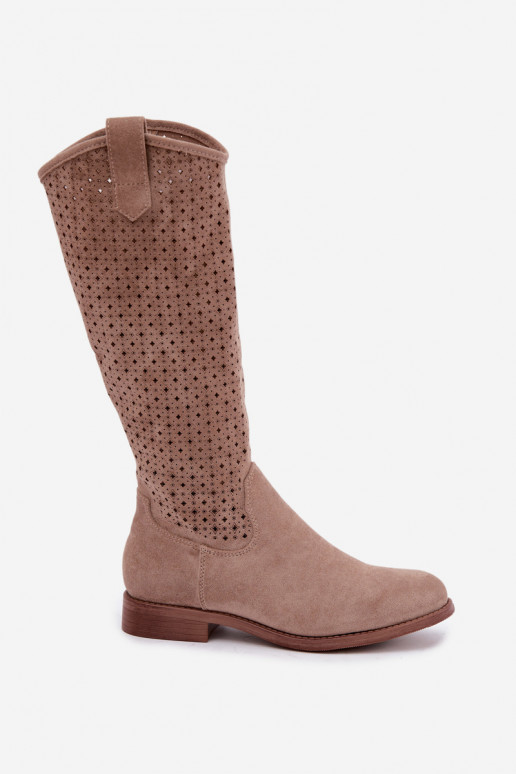 Botas longas com cano recortado e saltos largos S.Barski HY62-8144 areia