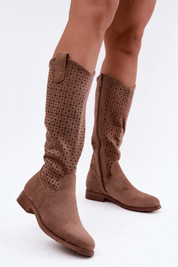Botas longas com cano recortado e saltos longos S.Barski HY62-8144 castanho