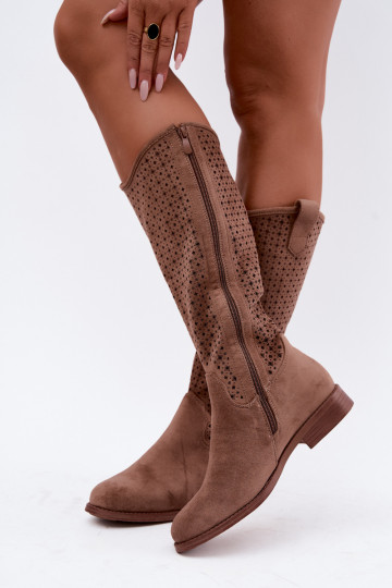 Botas longas com cano recortado e saltos longos S.Barski HY62-8144 castanho 2