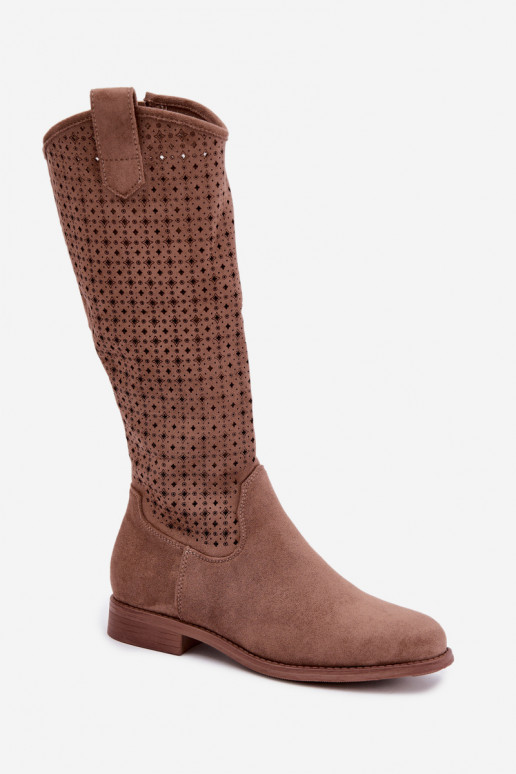 Botas longas com cano recortado e saltos longos S.Barski HY62-8144 castanho
