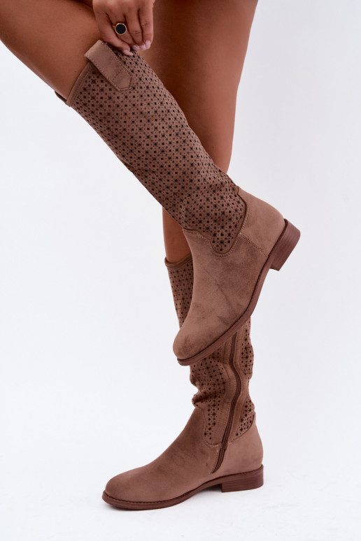 Botas longas com cano recortado e saltos longos S.Barski HY62-8144 castanho