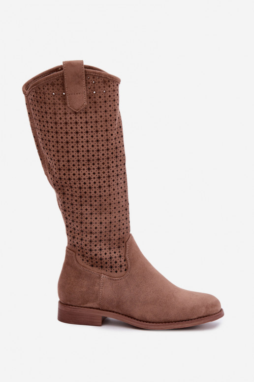 Botas longas com cano recortado e saltos longos S.Barski HY62-8144 castanho