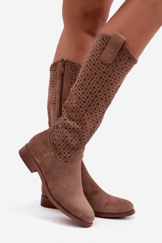 Botas longas com cano recortado e saltos longos S.Barski HY62-8144 castanho